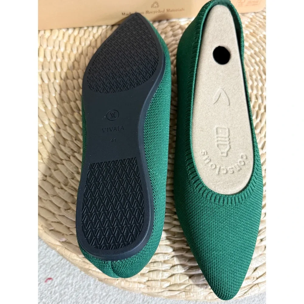 VIVAIA Aria 5° Pointed Toe Flats Forest Green Knit Shoes Comfortable‎ US/9.5